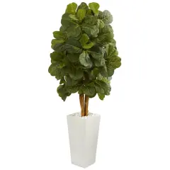 5ft. Fiddle Leaf Artificial Tree in White Tower Planter 