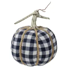Dark Blue & White Plaid Fall Harvest Tabletop Pumpkin