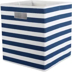 DII&reg; 11" Polyester Stripes Storage Cube Nautical Blue