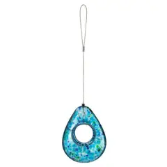Glitzhome&reg; 6.75" Blue Dots Glass Water Drop Hanging Bird Feeder