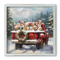 Christmas Puppy Truck 16" x 16" White Framed Print