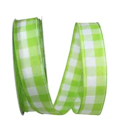 JAM Paper 1.5" x 50yd. Wired Celine Plaid Ribbon Lime