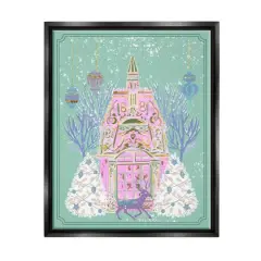 Stupell Industries Pastel Holiday Snowy Architecture Framed Floater Canvas Wall Art