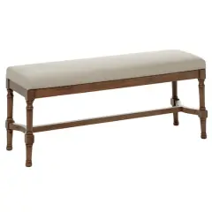 Brown Wood & Linen Traditional Bench