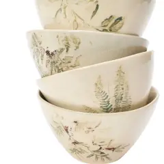 Hello Honey&reg; 5" Cream & Green Reactive Crackle Glaze Debossed Stoneware Bowl Set