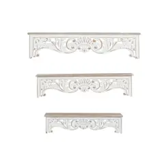 Set of 3 Brown Wood Vintage Wall Shelf, 19", 24", 28"