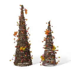 Glitzhome&reg; Rattan Berries & Maple Leaves Table Tree Set