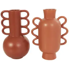 CosmoLiving by Cosmopolitan Geometric Wavy Handles Ceramic Vase Set Orange