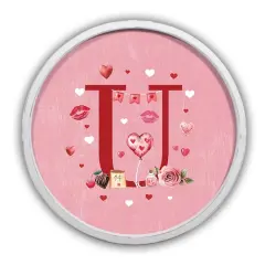 20" Valentine Things White Framed Round Monogram Print U
