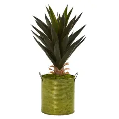 23" Agave Artificial Plant in Green Metal Planter