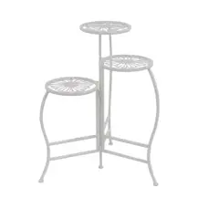 24" White Metal Traditional 3-Tier Plant Stand