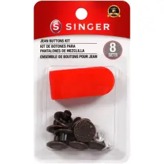 SINGER&reg; No Sew Jean Buttons Kit with Tool, 8 Sets