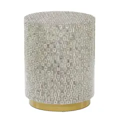 22" Mother of Pearl & Wood Round Accent Table Gray