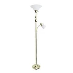 Lalia Home Torchiere Floor Lamp with Reading Light Gold/White Shades