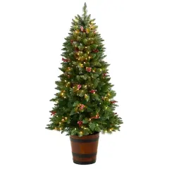 5ft. Pre-Lit Frosted Colorado Aspen Artificial Christmas Tree in Decorative Planter, White LED Lights