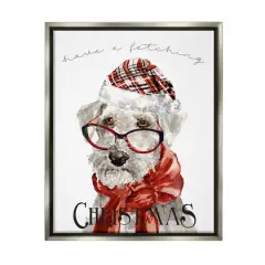 Stupell Industries Have a Fetching Christmas Dog Gold Framed Floater Canvas Wall Art Gray