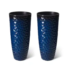 Glitzhome&reg; 31" Eco-Friendly Honeycomb Textured Tall Plastic Planters, 2ct. Cobalt Blue