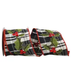 JAM Paper 4" x 5yd. Wired Plaid Holly & Plaid Ribbon