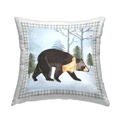 Stupell Industries Snowy Bear & Blue Tartan Border Throw Pillow