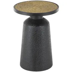 22.25" Black Metal Handmade Accent Table with Rope Tabletop