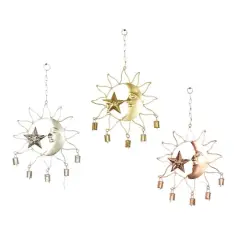 19" Multicolor Metal Eclectic Sun & Moon Wind Chime Set