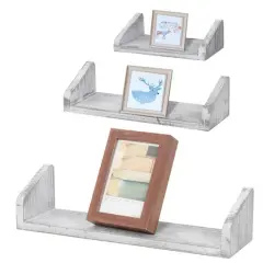 NEX&trade; Rustic White Wall-Mounted Wooden Floating Shelves Set