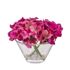 8" Hydrangea in Glass Vase Dark Purple