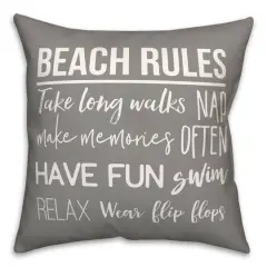 Beach Rules Throw Pillow Gray