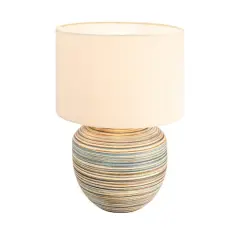 Hello Honey&reg; 20" Multicolor Stoneware Table Lamp with Stripes and Linen Shade