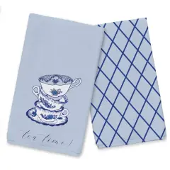 Tea Time Stacked Cups Tea Towel - Set of 2