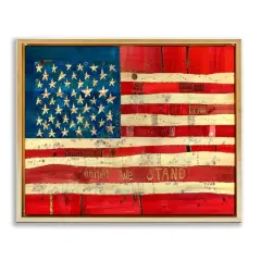 Stupell Industries United We Stand Independence Day Festive American Flag Floater Framed Art Gold