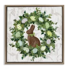 Stupell Industries Spring Easter Egg Wreath Floater Framed Art Brown