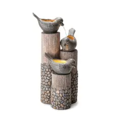 Glitzhome&reg; 30.75" 3-Tier Natural Faux Pebbles Textured Bird Basin Outdoor Fountain with LED Light