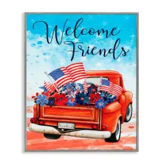 Stupell Industries Welcome Friends Americana Pickup Truck Framed Giclee Art Gray