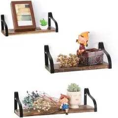 NEX&trade; Brown Floating Wall Shelves Set with Metal Rack Brackets