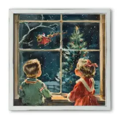 Vintage Christmas Window Scene 16" x 16" White Framed Print