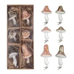 Hello Honey&reg; Multicolor Glass Mushroom with Glitter Clip-On Ornaments Set
