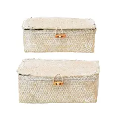 Hello Honey&reg; Whitewashed Hand-Woven Seagrass Boxes with Lids & Toggle Closure Set