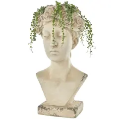 22" Cream Distressed Woman Antique Greek Bust Planter