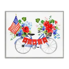 Stupell Industries Floral Americana Bicycle Framed Giclee Art Gray