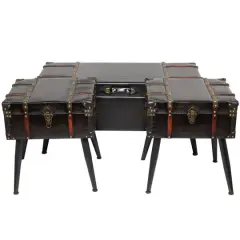 Black Faux Leather Studded Coffee Table Set