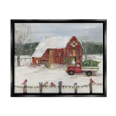 Stupell Industries Holiday Barn Winter Scene Framed Floater Canvas Wall Art Black