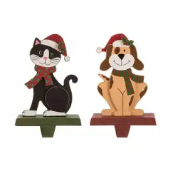 Glitzhome&reg; 8" Wooden & Metal Cat & Dog Stocking Holder Set