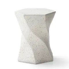 Glitzhome&reg; 17.75" Multifunctional Twist-Style Faux Terrazzo Garden Stool White