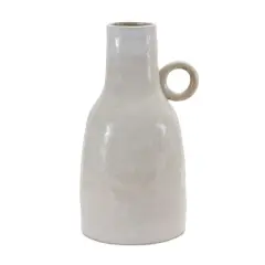 11.25" White & Gray Ceramic Jug Vase