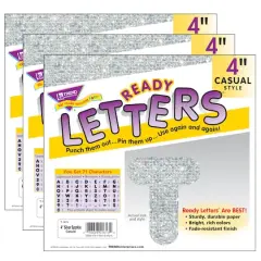 Trend Enterprises&reg; 4" Silver Sparkle Casual Uppercase Ready Letters&reg;, 3 Packs of 71