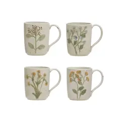 Hello Honey&reg; Cream Flower Design Modern Stoneware Mug Set