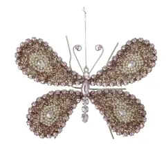 Hello Honey&reg; 8" Silver, Pink & Cream Metal Butterfly Ornament with Sequins, Jewels & Beads