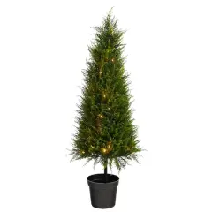 3.5ft. Pre-Lit Cypress Artificial Potted Christmas Tree, Warm LED Lights