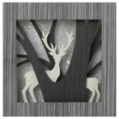 12" Glittered Woodland Deer Silhouette Box Framed Christmas Table D&eacute;cor